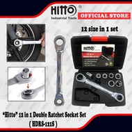 [ HITTO ] 12 in 1 Double Head Reversible Ratchet Combination Set Socket / Socket Set Ratchet Wrench