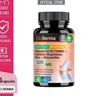 BIODERMA Vitamin D3 K2 Calcium Magnesium Zinc + Astaxanthin (10000) 520 MG 60 Capsules Vegan Origina