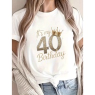 Women's 40th Anniversary Birthday Celebration Top Short Sleeve Round Neck T-Shirt No. 40th Casual Dr