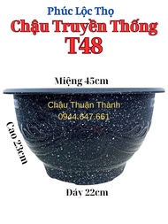 50 Cái Chậu Nhựa Truyền Thống Phúc Lộc Thọ THUẬN THÀNH Trồng Cây-Mẫu T48-Màu Đen Đá