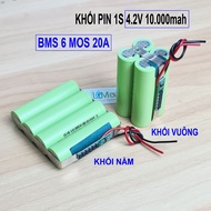 Khối pin 1S 3.7v - 4.2v 10.000mah (10AH) - 20A. Dung lượng cao được đóng khối từ 4 cell pin lithium 