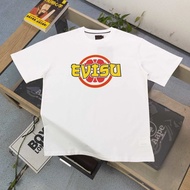 EVISU/God of Fortune 2026 Round Neck Short-Sleeved T-Shirt Couple Style Men Style logo Print Slim-fi
