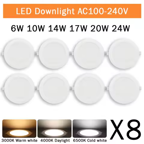 8 Pack Recessed Led Downlight 3 4 5 6 8 Inch 3000K 4000K 6000K Round Led Panel Light 110V 220V 230V 