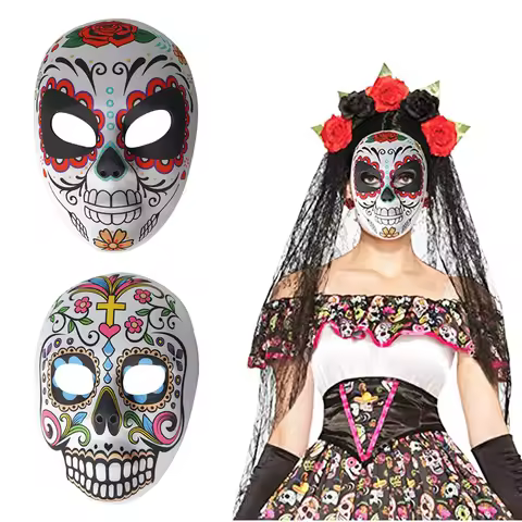 1Pc Day of The Dead Masks Sugar Skull Full Face Mask Mexico Parties Masquerade Props Halloween Costu