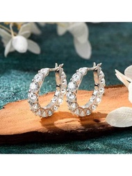 1對全圈鎂石耳環-女性禮物100%純銀3mm/4mm D-E色圓形鎂石耳環，生日珠寶禮物+GRA證書婚禮訂婚新娘珠寶鑽石