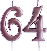 Rose 64th Birthday Candle, Number 64 Years Old Candles Cake Topper, Woman Or Man Party Decorations, 