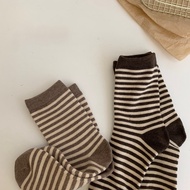 【Bfuming】Japanese Curry Striped Socks Women's Socks Pile Socks Cotton Socks