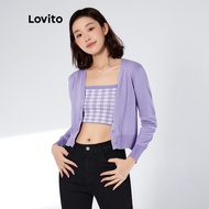 Lovito Casual Gingham Knit Gingham Women Crop Top Set L33AD136 (Purple/Black)