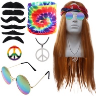 greatshore   11Pcs Hippie Costume Accessory Peace Sign Necklace Glasses s Wig 60s 70s   MY