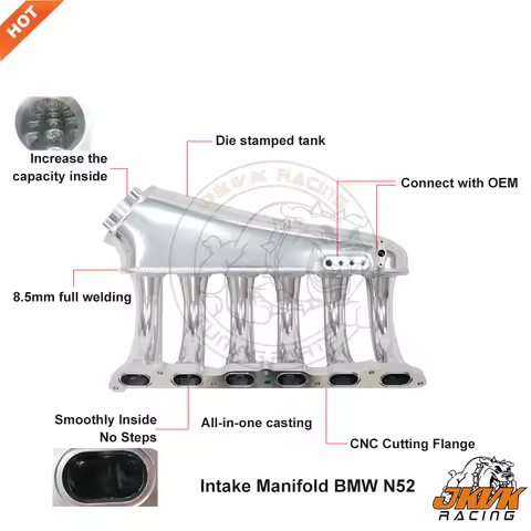 JKVK RACING 90mm Billet Aluminum Intake Manifold Front Facing Assembly With Fuel Rail Kit N52 B30 3.