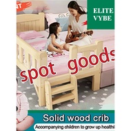 Elite Vybe Solid Wood Baby Crib | With Slide & Guardrail | 0-8 Years Use | Fully Assembled | Natural