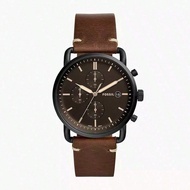 Commuter Chronograph Black Dial Brown Leather Strap Watch For Men FS5403