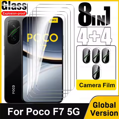 8 in 1 Tempered Glass For Xiaomi Poco F7 Glas Full Glue Screen Protector Poco F7 5G Global Protectiv