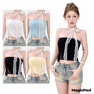 Magic | Women's Crop Top Strapless There Is A Built-In Bra. Decorated With Lace Bow At The Neck Beau