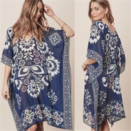 Blue Bohemian Chiffon Bikini Outerwear for Women Mini Dress Cover Up Bikini