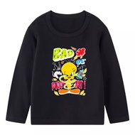 TWEETY BAD DISTRO PLAIN T-SHIRT LONG TOP FOR CHILDREN UNISEX SCREEN-PRINTED TSHIRT AGES 2 YEARS - 14