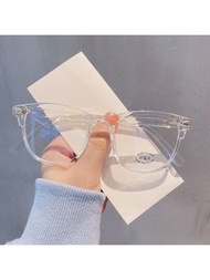 1入組超清大邊框圓形指甲片防藍光眼鏡