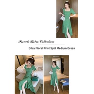 Tailory Wardrobe French Retro Collection Ditsy Floral Print Split Medium Dress (D79)