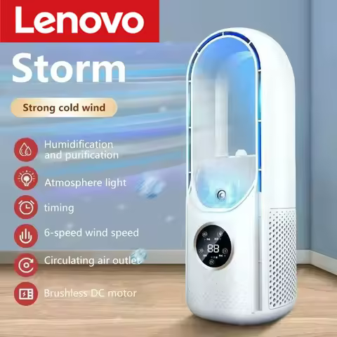 Lenovo Electric Bladeless Fan USB Air Cooling Fan 6 Gear Mini Conditioner Fan Portable Desktop Blade