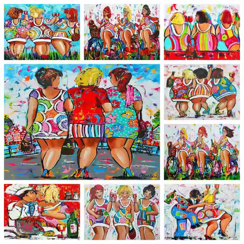 5D DIY Diamond Painting Cartoon Fat Ladies girl Dikke Dames Full Round Diamond mosaic embroidery Cro