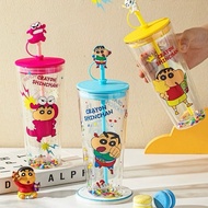 SHINCHAN Water Glass Cute Drinking With Lid And Straw Photo Props Cafe 71022