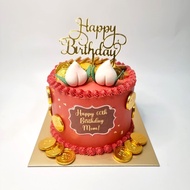 6inch Red Longevity Peach Buns Simple Money Pulling Cake