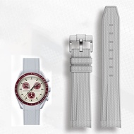 Tali Jam Tangan Karet ปลายโค้งสำหรับ Rolex Omega X Swatch ร่วม Moonwatch กลุ่มดาวกันน้ำ20มม. สายนาฬิกายางกีฬาหัวเข็มขัดสีดำนาฬิกาข้อมือสีสันสดใสเครื่องประดับนาฬิกาผู้หญิงและผู้ชาย