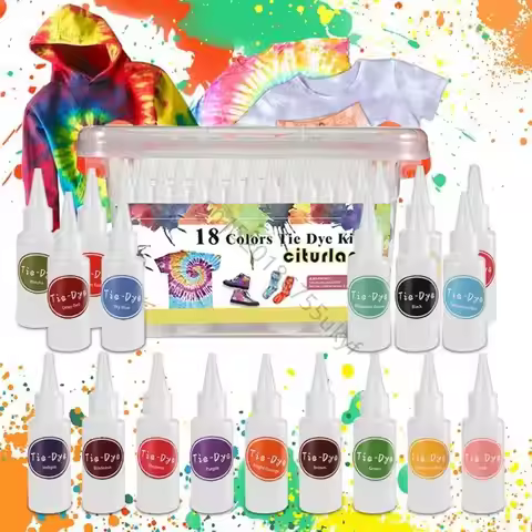 DIY Tie Dye 18 Colors Fabric Dye Art Set with Rubber Bands Gloves Apron and Table Cover for Crafts H