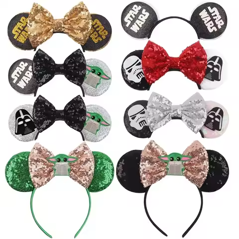 Disney Mickey Mouse Ears Hairbands Marvel Star Wars Headbands for Girls Baby Women Grogu Master Yoda