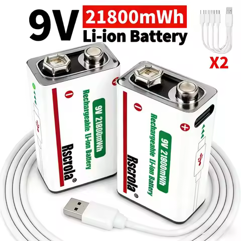 9V 21800mWh Long-Lasting Lithium Battery Rechargeable for Smoke Detector Microphone with Cable