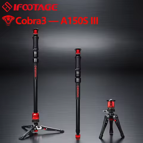 IFOOTAGE Cobra 3 Monopod A150S-Ⅲ, One-Touch Lifting Camera Monopod with Pedal, Aluminum Monopod Trip