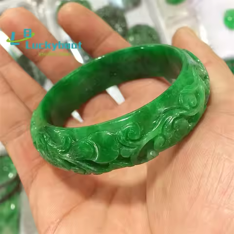 100%real jade Natural handmad 7A Emerald Hand carved pattern flower bangle jade bangle green jade ba