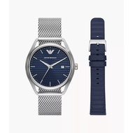 AR80054 Three-Hand Date Stainless Steel Mesh Watch and Interchangeable Strap Set