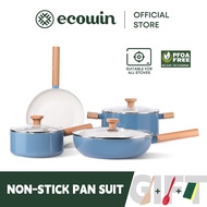 Ecowin 4pcs/3pcs Non-Stick Cookware Set Ceramic Coating Sky Series With Lids Suitable For All Stoves