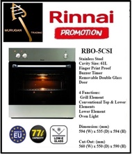 Rinnai RBO-5CSI Built-In Oven 4 Functions | Finger Print Proof | Local Warranty | Express Free Delivery
