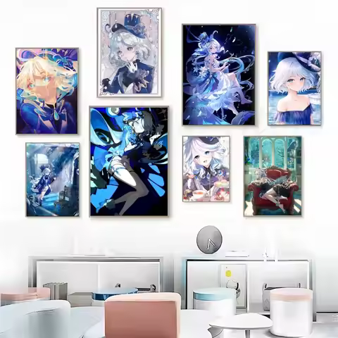 1pc Genshin Impact Accounts Focalors Furina Game Poster Art Poster Waterproof Paper Sticker Coffee H