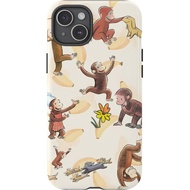 Cute Monkey & Banana Curious George Phone Case Compatible with 15, Protective Hybrid 2-Layer Hard Sh