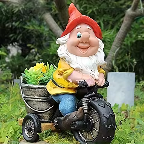 Bicycle Gnome Flower Dwarf Patio Statue Garden Dwarf Decorative Sculpture Ornament Outdoor Jewellery