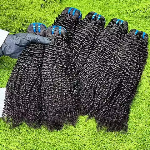 18A Kinky Curly 100% Human Hair Extensions Bundles Weave #1B Natural Black Color 10-30 Inch Curl Wav