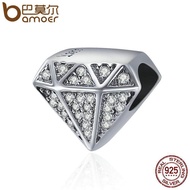 BAMOER จัดส่งฟรีแท้925เงินสเตอร์ลิงหรูหรารูปทรงเรขาคณิตลูกปัด CZ ที่ชัดเจนสร้อยข้อมือเครื่องประดับอย