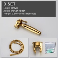 Bidet Toliet Sprayer Shiny Gold Hand Held Shower Head Jet Kit With Horse Holder Cleaning Sprayer Hor