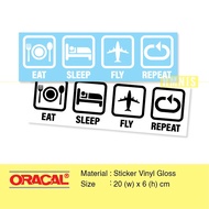 Eat Sleep Fly Repeat Outline Sticker, Aviation Sticker, Aviation Sticker, Airlines Sticker