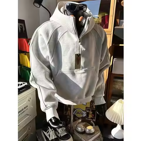 American Half-zipper Stand-up Collar Sweatshirt for Men's Fashion Brand Handsome Three-dimensional H
