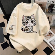 TEE·SHOP oversize T-Shirt Cool Shirt Korean Style "Soup Dumpling Cat" Fashion Printed Pattern Soft A