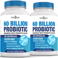 NEW AGE Probiotics 60 Billion CFU with Prebiotic Formula - Probiotics for Women and Men and Adults, 100% Natural Digestive Enzymes, Shelf Stable Probiotic Supplement Prebiotic