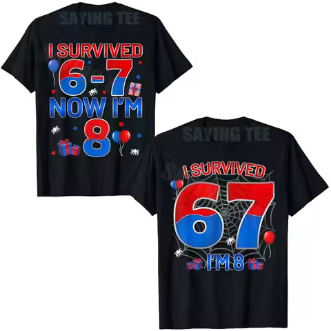 I Survived 6 7 Now I'm 8 Years Old Boys Fashion Spider Web Bday T-Shirt 8th Birthday Sons Saying Tee