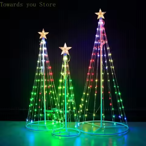 Q9QF Intelligent App Controlled Colorful Cone Christmas Tree Lights Remote USB Powered Metal Frame P