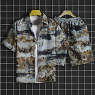 HOKM Mens Hawaiian Shirt Set - Two-piece loose short-sleeved floral shirt beach vacation couple outf