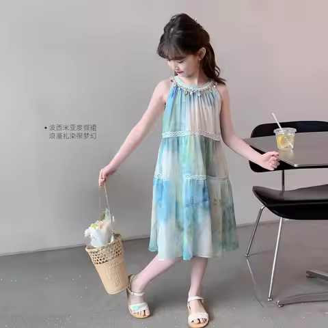 2026 new summer kid baby party princess Girls halter Teenager slip dress bohemia LAYERED skirt 4 5 6