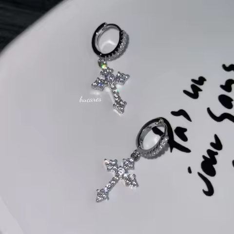 2025 Rhinestone Cross Earrings Kpop Zircon Cross Drop Earring for Women Grunge Egirl Earrings Jewelr